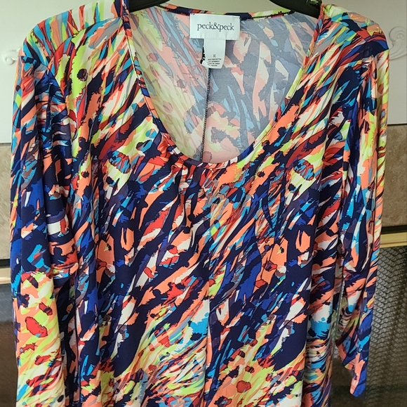 Peck & Peck Women’s XL 3/4 Sleeve Top Shirt Bright Colorful Art To Wear - Picture 6 of 7